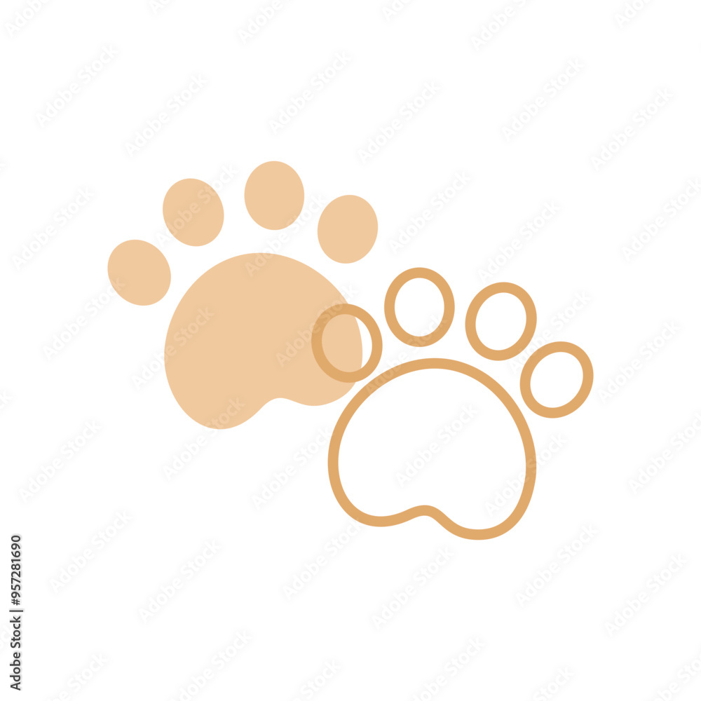 Animal paw footprint shape pattern icon. Veterinary, pet, care, rescue concepts. Flat decorative vector design isolated illustration. Animal paw footprint shape pattern icon. Veterinary, pet, care, rescue concepts. Flat decorative vector design isolated illustration.