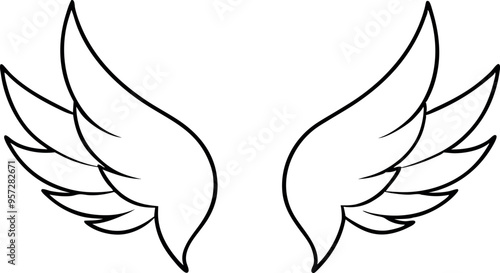 Elegant Line Art of Angel Wings Symbolizing Freedom and Spirituality