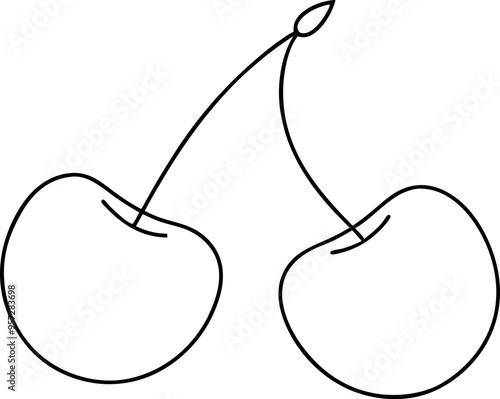 Minimalist Line Art Illustration of Two Cherries with Stems in Simple Black Outline Style