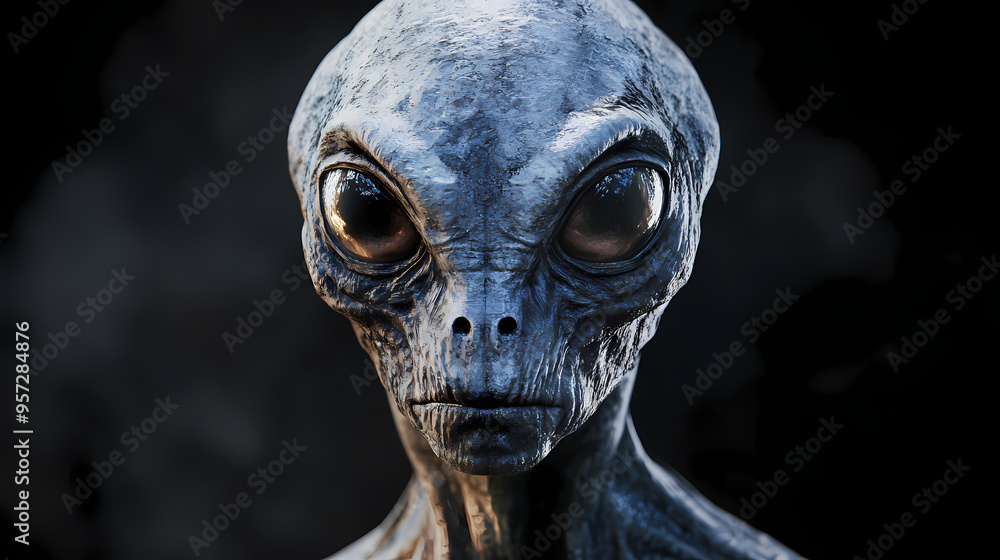 Grey alien extremely detailed and realistic high resolution 3d illustration of an extraterrestrial being. Alien. Illustration