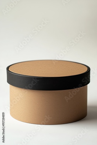 Minimalist Beige and Black Round Hat Box photo