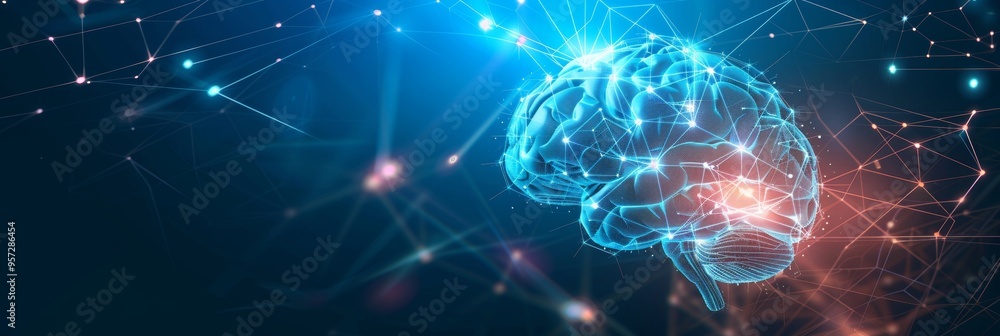 3D Human Brain, Neuroscience, Artificial Intelligence, Glowing Network, Technology, Science 3D Human Brain, Neuroscience, Artificial Intelligence, Glowing Network, Technology, Science