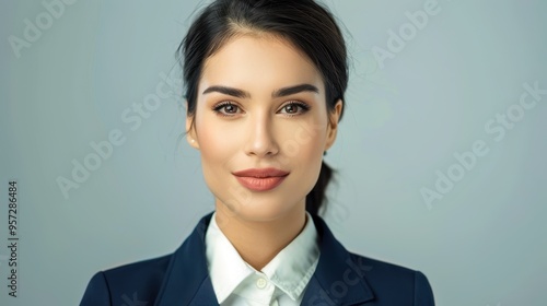 Professional Portrait of a Confident Businesswoman in Formal Attire with a Neutral Background