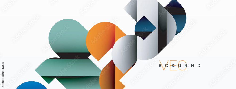 Colorful curve geometric shapes on white Colorful curve geometric shapes on white