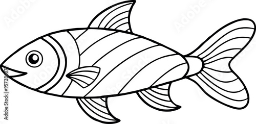 Black and White Fish Outline Illustration for Coloring and Educational Activities