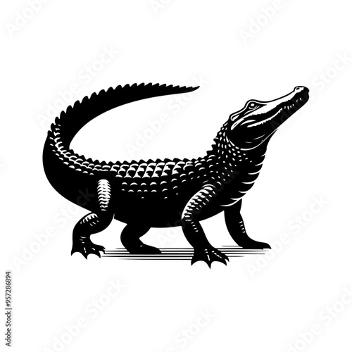 Alligator silhouette, vector black color silhouette solid white background