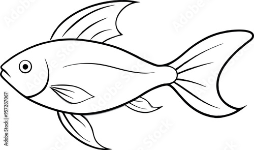 Fish Line Art Illustration for Coloring and Design