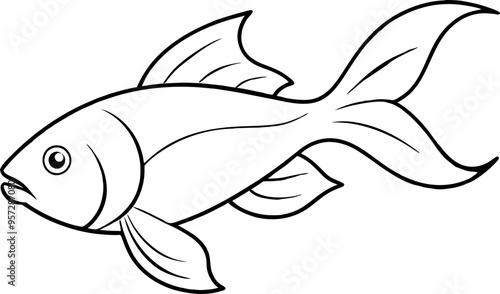 Black and White Fish Line Art Illustration for Coloring