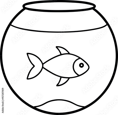 Simple Outline Drawing of a Fish in a Bowl