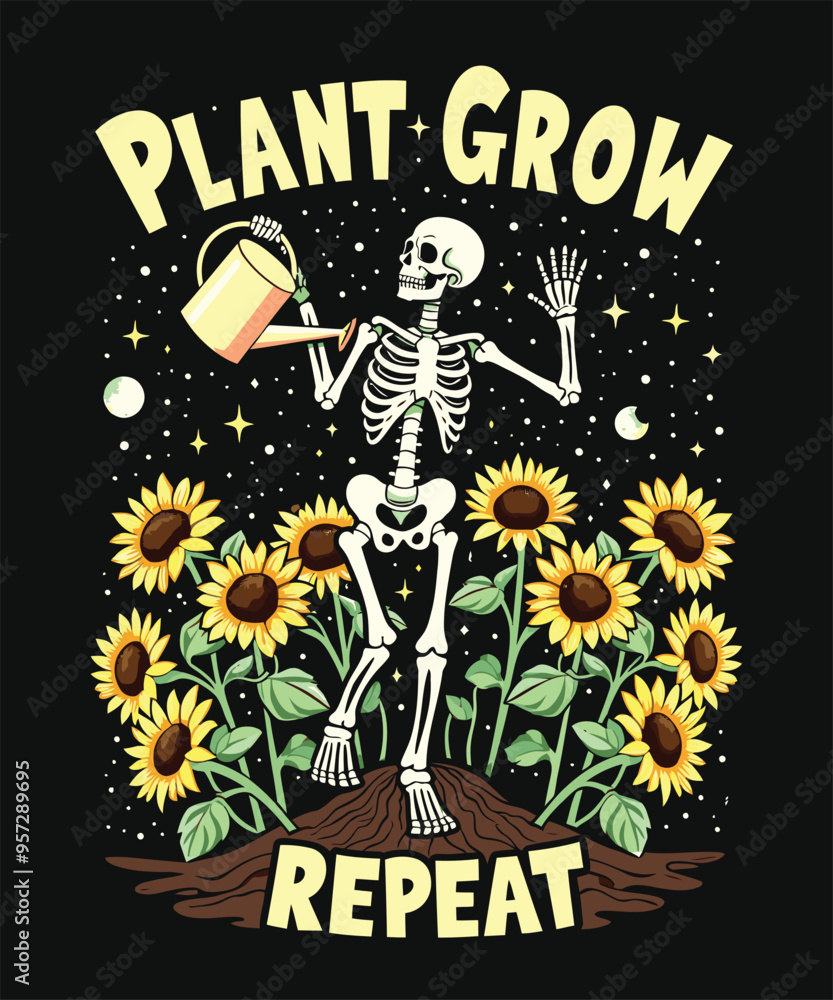 Naklejka premium Plant Grow, Motivational Shirt, Positive Saying Tee, Grow Through Tee, Mental Health Shirt, Flower Skeleton Vector Art