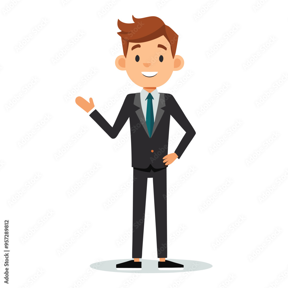 Cartoon Style Businessman Showing Wait Sign with Hand, Vector Illustration, Simple Character Gesture Communication, Ideal for Websites, and Instructional Materials, Isolated on White Background Cartoon Style Businessman Showing Wait Sign with Hand, Vector Illustration, Simple Character Gesture Communication, Ideal for Websites, and Instructional Materials, Isolated on White Background