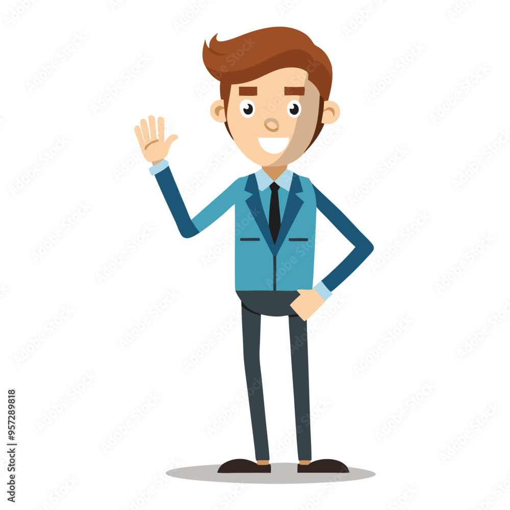 Cartoon Style Businessman Showing Wait Sign with Hand, Vector Illustration, Simple Character Gesture Communication, Ideal for Websites, and Instructional Materials, Isolated on White Background Cartoon Style Businessman Showing Wait Sign with Hand, Vector Illustration, Simple Character Gesture Communication, Ideal for Websites, and Instructional Materials, Isolated on White Background