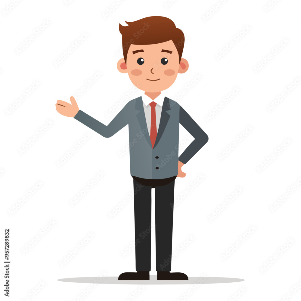Cartoon Style Businessman Showing Wait Sign with Hand, Vector Illustration, Simple Character Gesture Communication, Ideal for Websites, and Instructional Materials, Isolated on White Background Cartoon Style Businessman Showing Wait Sign with Hand, Vector Illustration, Simple Character Gesture Communication, Ideal for Websites, and Instructional Materials, Isolated on White Background