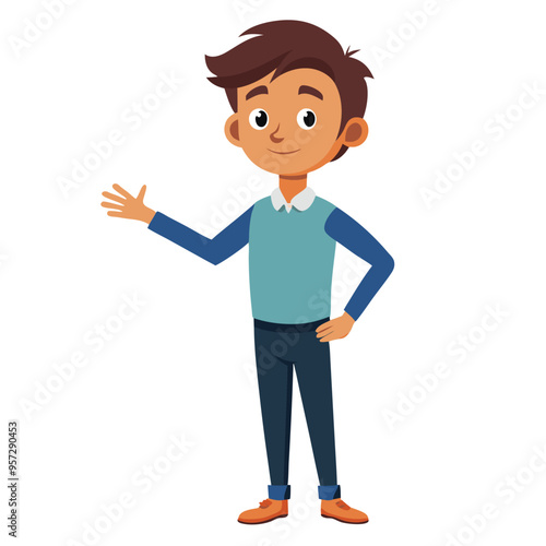 Cartoon Style Person Showing Wait Sign with Hand, Vector Illustration, Simple Character Design, Gesture Communication, Ideal for Websites, and Instructional Materials, Isolated on White Background