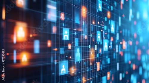 Wallpaper Mural Abstract rendering of economic policy influencing employment rates, visualized through digital workforce icons and charts Torontodigital.ca