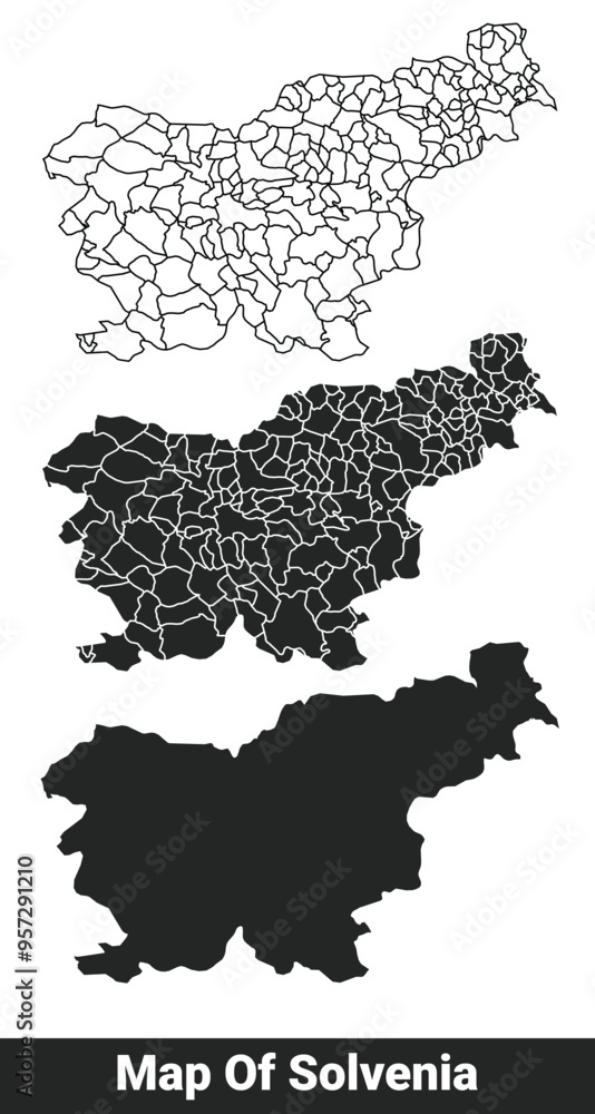 Obraz premium Black map of Slovenia flat and outline style vector illustration set