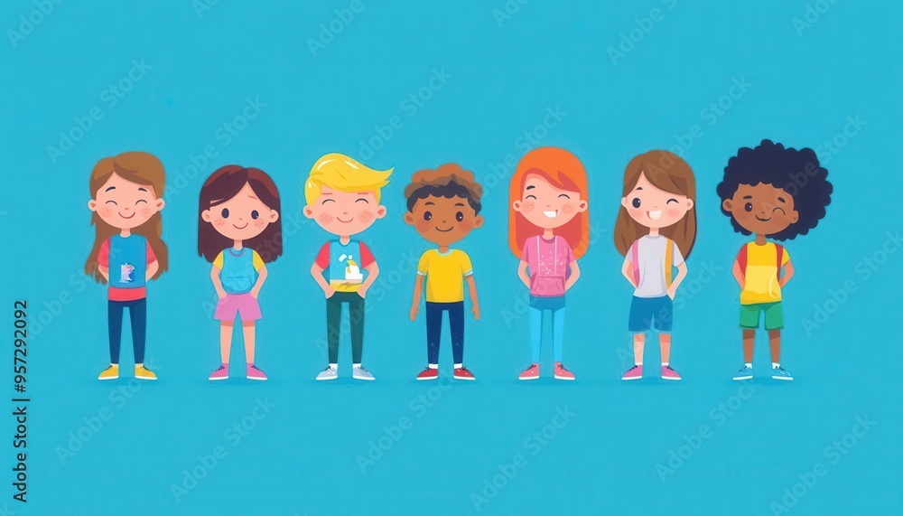Children standing together against bullying, flat design, vibrant colors Children standing together against bullying, flat design, vibrant colors