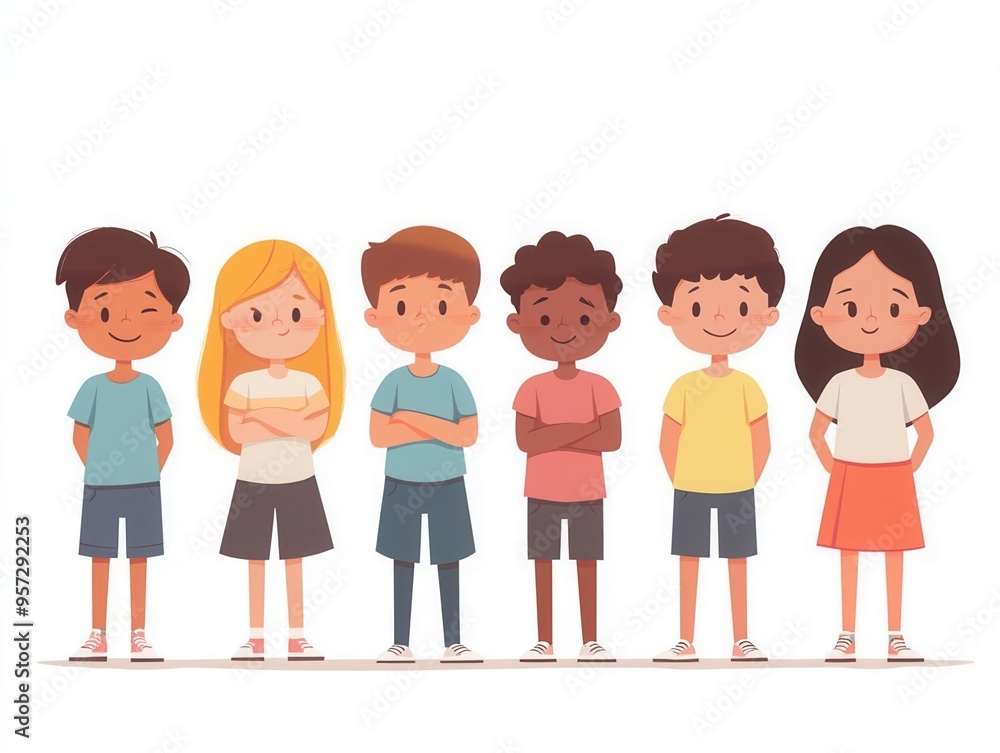 Kids standing up against bullying, flat design, positive message Kids standing up against bullying, flat design, positive message