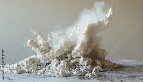 A dramatic chemical reaction of quicklime with moisture, absorption process