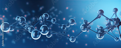 Science with blue molecule or atoms connected , Abstract structure for medical use, 3d illustration or cartoon style.  wide banner