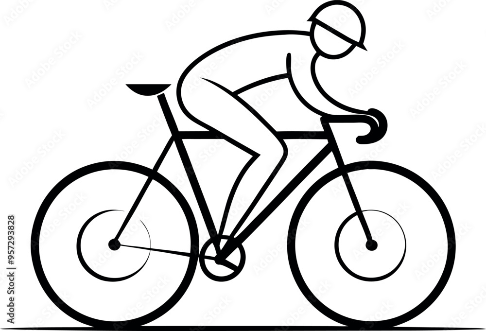 Naklejka premium Minimalist Cyclist Line Art Illustration on White Background