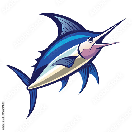 Hand drawn swordfish cartoon illustration