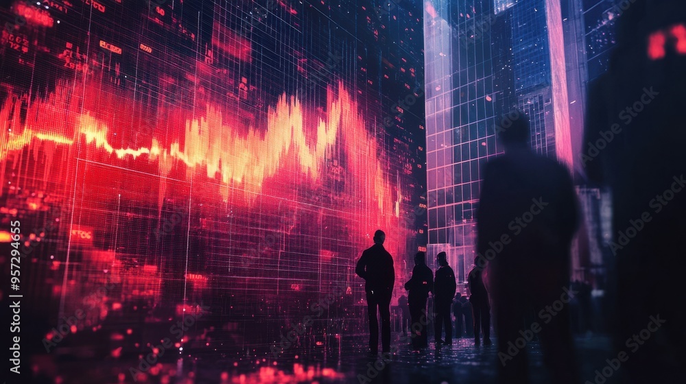 Fototapeta premium A major stock market crash depicted with plummeting graphs and stressed traders
