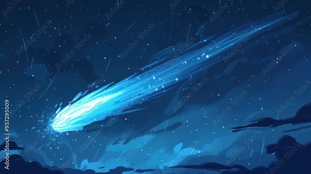 Starry night sky with a bright comet flying by. Starry night sky with a bright comet flying by.
