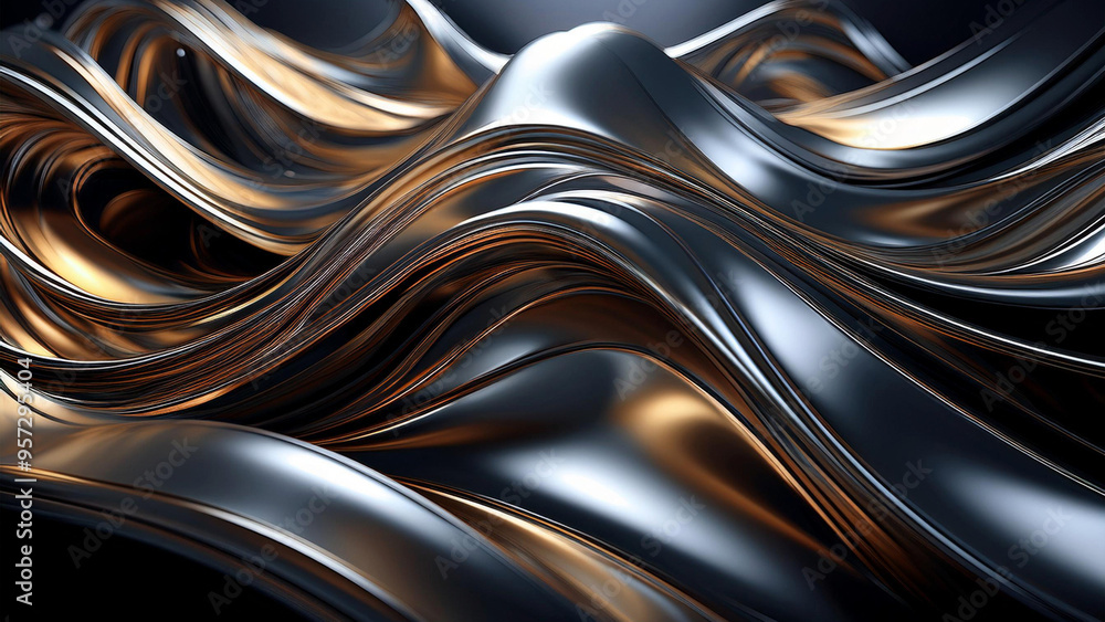 Onda de metal derretido, cromo, ouro, prata e bronze. Render 3d. Onda de metal derretido, cromo, ouro, prata e bronze. Render 3d.