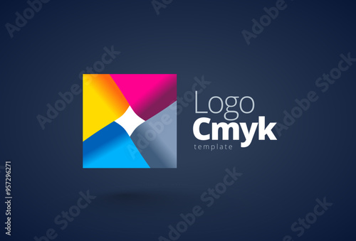 Logo CMYK color Print theme. Template design vector. Black background.