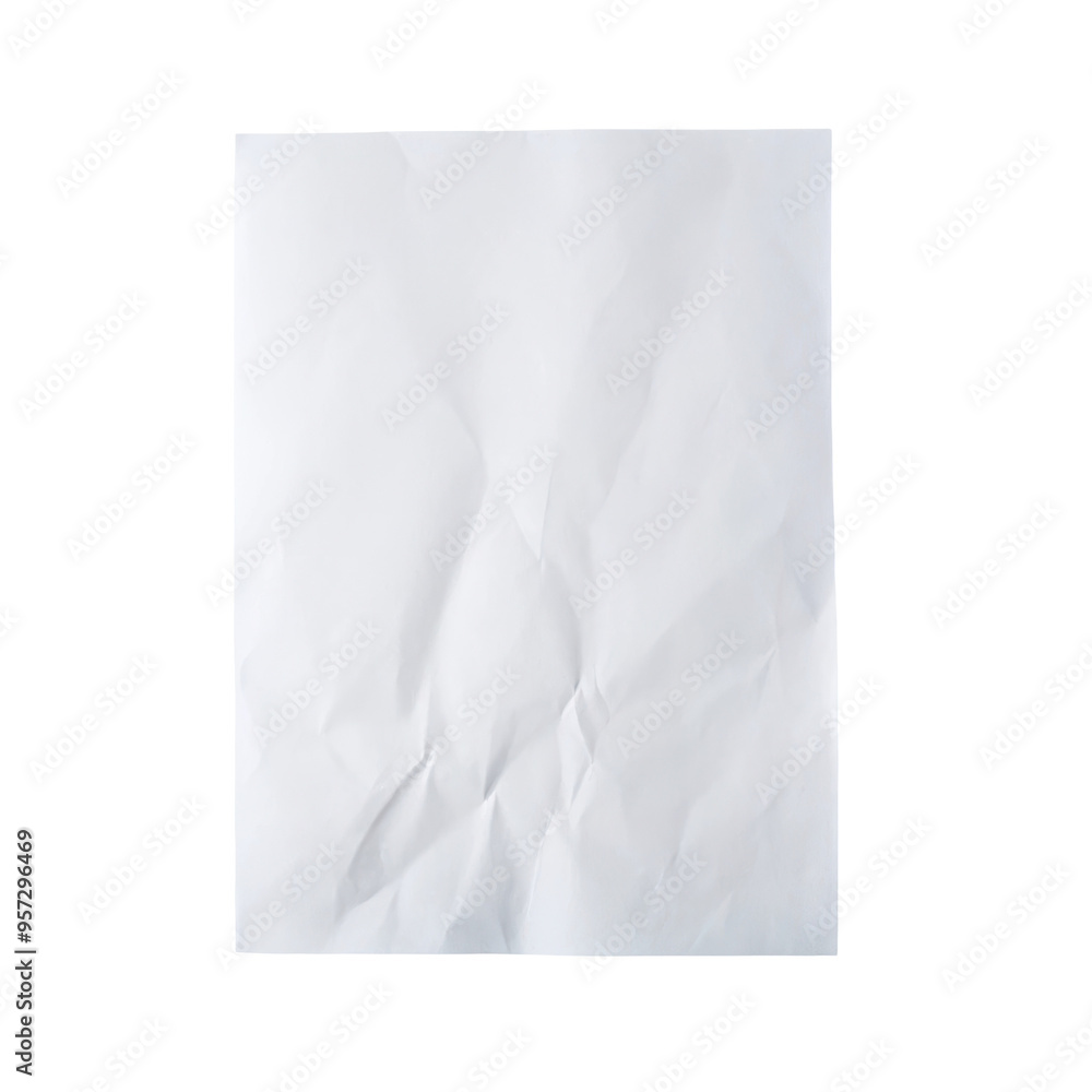 Obraz premium Crumpled white paper texture featuring subtle wrinkles, perfect for adding a textured element to design projects or artistic backgrounds. Isolated on transparent background, png.