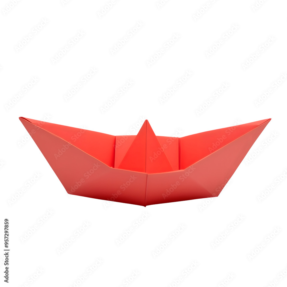 red origami boat isolated on transparent background Generative Ai. red origami boat isolated on transparent background Generative Ai.