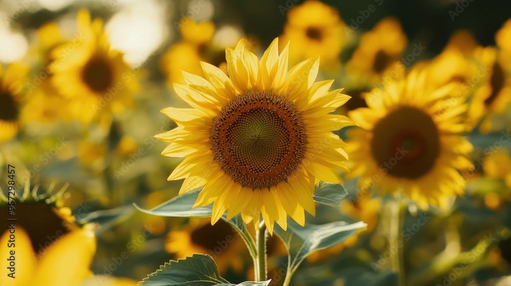 Close-up of sunflowers in the field with blur background. Close-up of sunflowers in the field with blur background.
