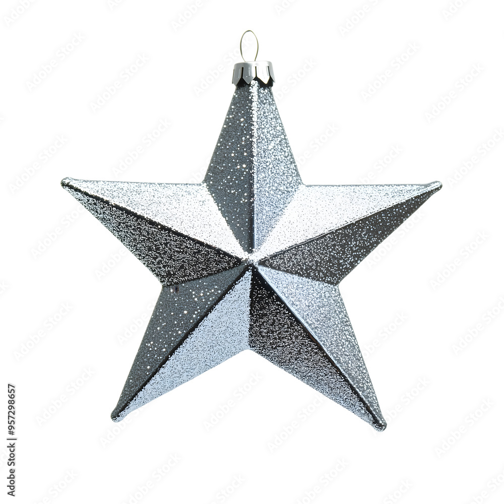 Silver glittery star ornament isolated on transparent background Generative Ai. Silver glittery star ornament isolated on transparent background Generative Ai.