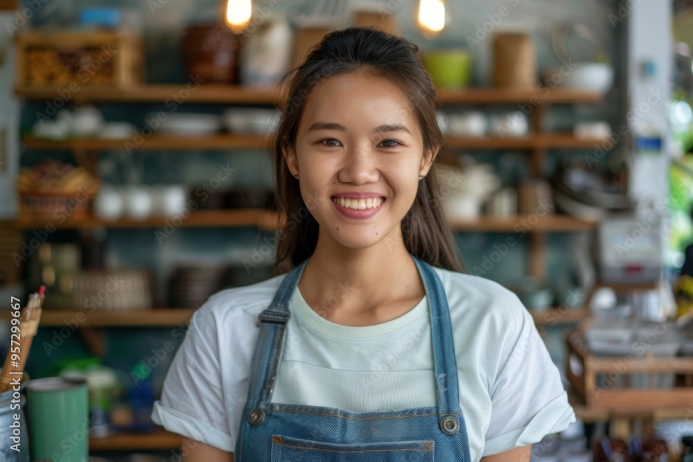 Portrait of a smiling young Asian woman small business owner Portrait of a smiling young Asian woman small business owner