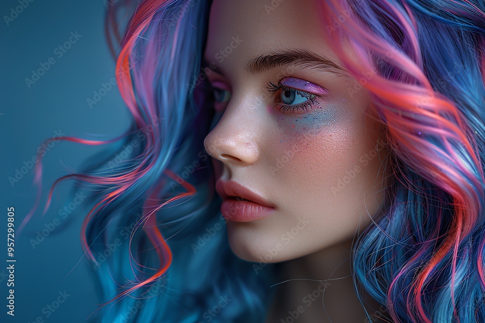 Close-up of Woman with Vibrant Multicolored Hair Close-up of Woman with Vibrant Multicolored Hair