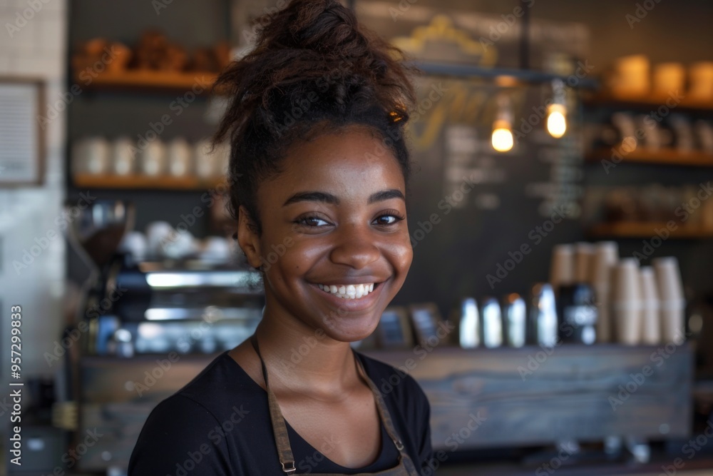 Smiling portrait of a young female barista Smiling portrait of a young female barista
