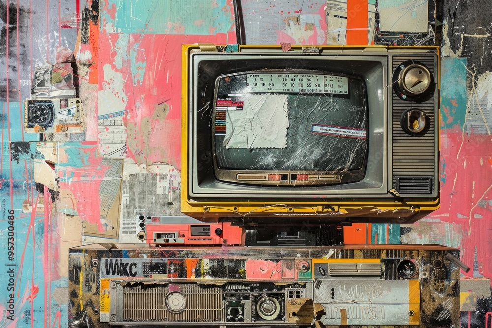 Old television showing static noise representing past memories Old television showing static noise representing past memories