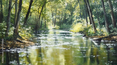 Tranquil River in a Forest Landscape