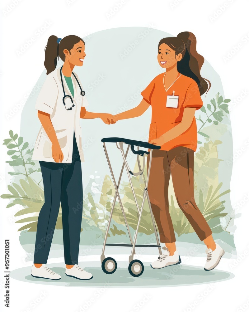A smiling nurse helping a patient with mobility exercises A smiling nurse helping a patient with mobility exercises