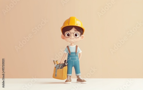 cartoon character workman w...