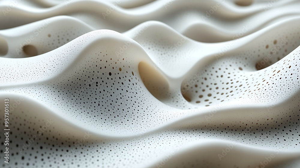 Abstract white background with 3D wavy surface and holes. Abstract white background with 3D wavy surface and holes.