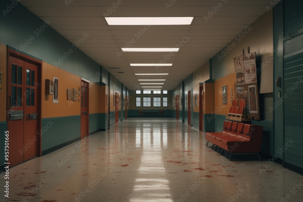 Interior of a Highschool empty hallway Interior of a Highschool empty hallway