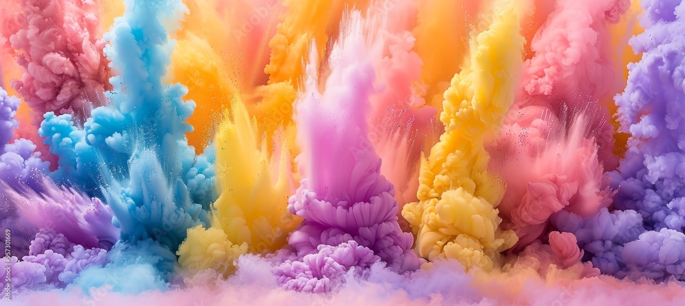 Abstract Explosion of Colorful Smoke, Vibrant hues blend in a swirl of pigmented vapor. Abstract Explosion of Colorful Smoke, Vibrant hues blend in a swirl of pigmented vapor.