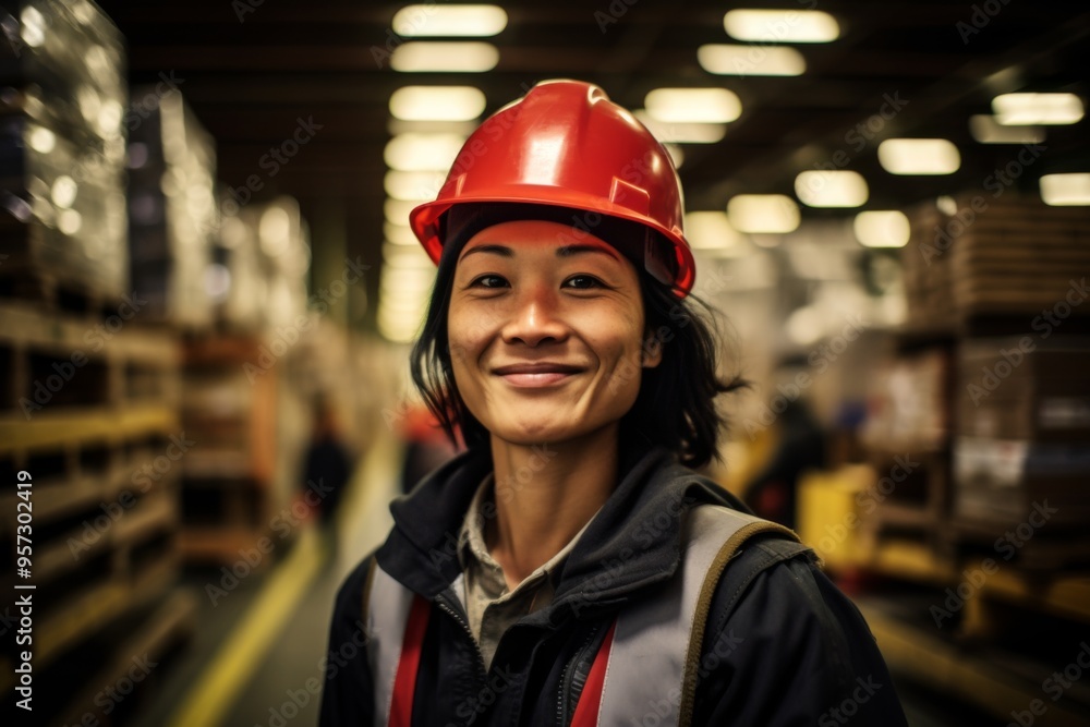 Portrait of a smiling middle aged female warehouse worker Portrait of a smiling middle aged female warehouse worker