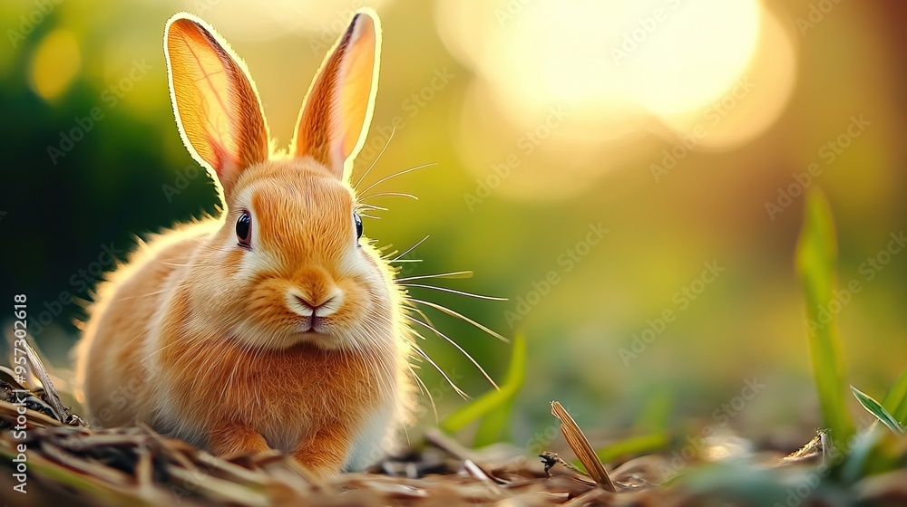 A cute rabbit sits peacefully in the grass, basking in the warm glow of sunset, perfect for nature lovers and animal enthusiasts. A cute rabbit sits peacefully in the grass, basking in the warm glow of sunset, perfect for nature lovers and animal enthusiasts.