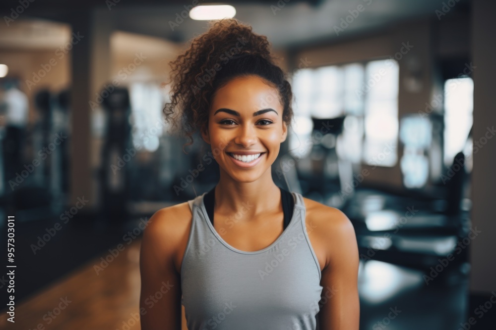 Portrait of a young female African American fitness trainer in gym Portrait of a young female African American fitness trainer in gym