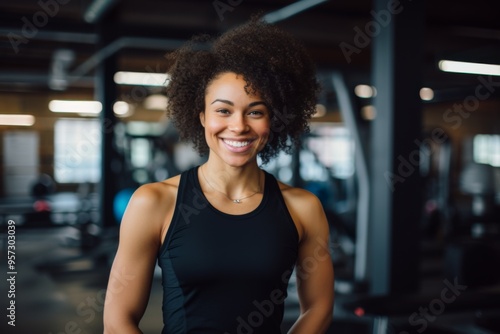 Portrait of a young female African American fitness trainer in gym