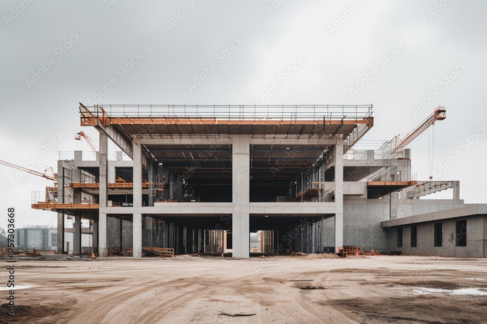 Modern concrete and steel building under construction Modern concrete and steel building under construction