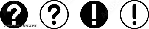 Exclamation mark and question mark in circle question or question icon set, style symbol sign collection for your app and website